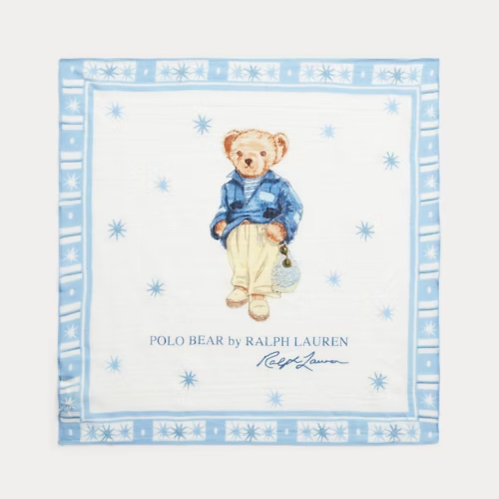 Ralph Lauren Polo Bear Light Blue and White Scarf